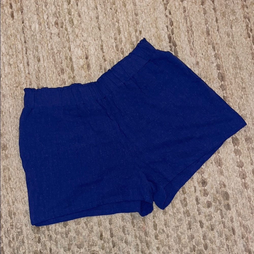 Double Zero High Waist Blue Shorts with Relaxed Fit and Textured Fabric
